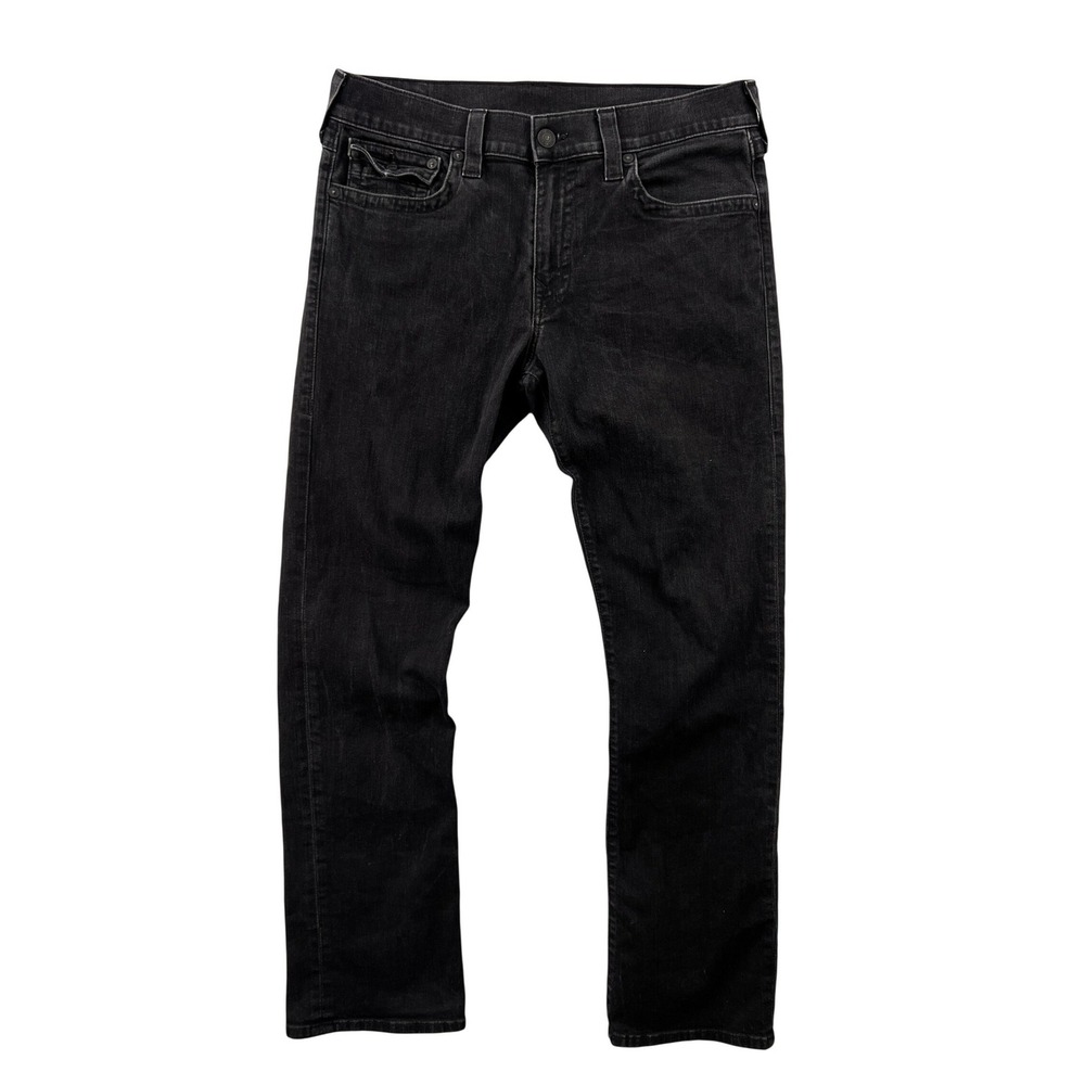 True Religion Ricky Relaxed Straight Jeans Mens 36x31 Black USA Made Denim Flaps